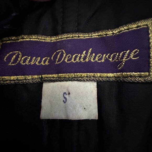 DANA DEATHERAGE vintage 80's black wiggle bombshell dress size small gold trim - Picture 6 of 9